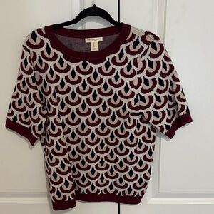 Christian Siriano Burgundy, Navy & Cream Short-Sleeve Knit Sweater